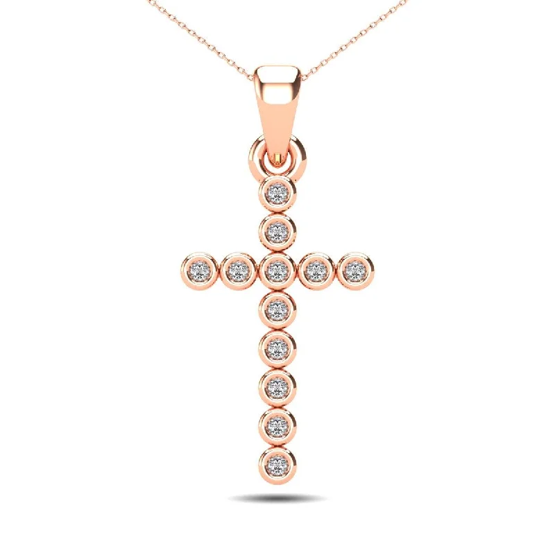 Women’s long necklace-10K Rose Gold 1/20 Ct.Tw. Diamond Accent Croos Pendant