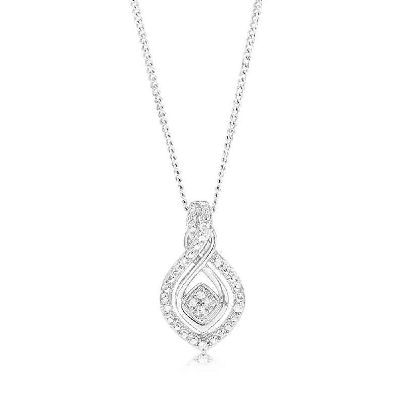 Women’s chunky necklace-Sterling Silver Diamond Pendant with 10 Brilliant Cut Diamonds