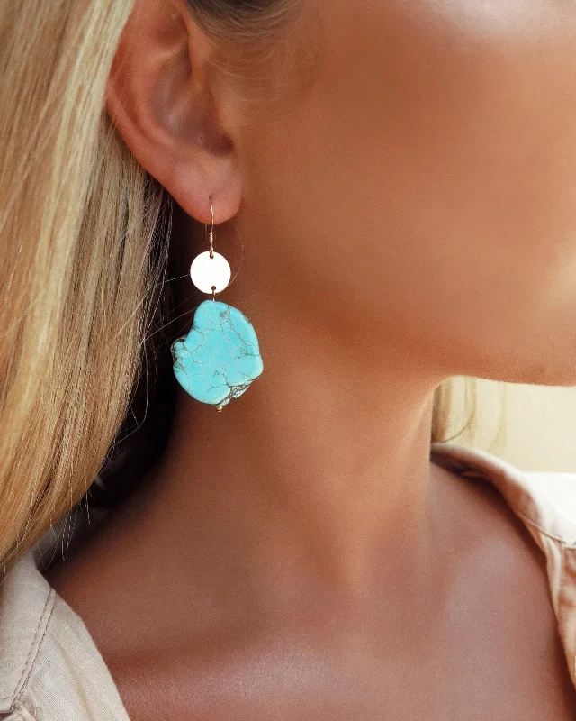 Women’s gold earrings-Turquoise Coin Earrings