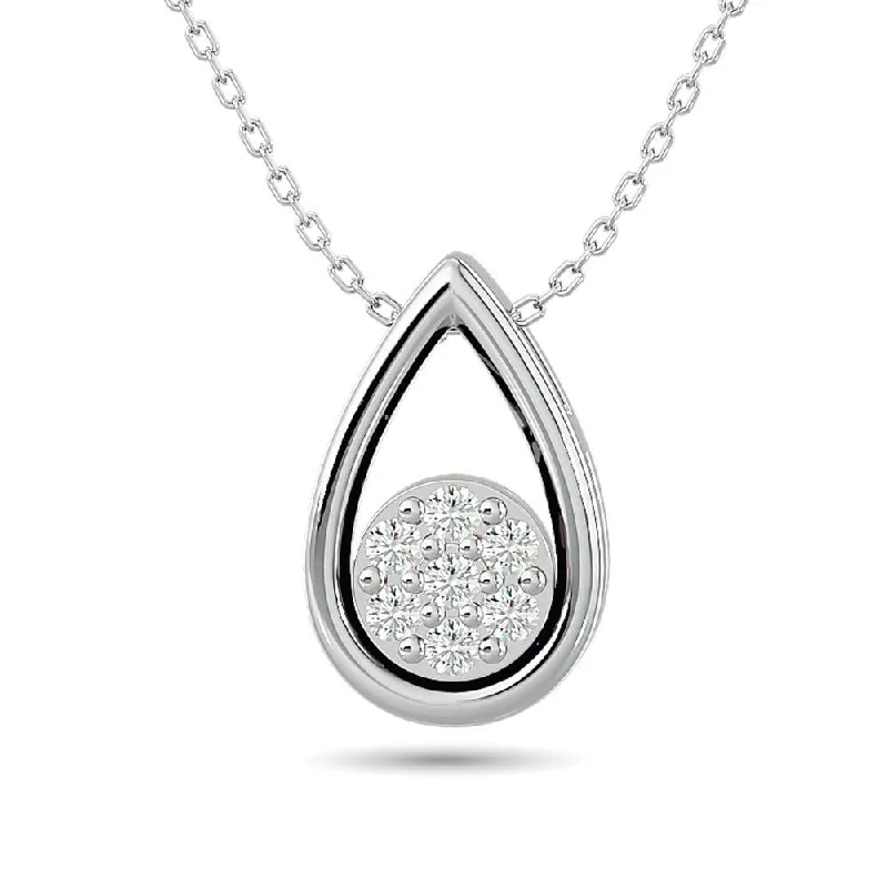 Women’s flower necklace-Diamond Tear Shape Pendant 1/10 ct tw Round Cut in 10K White Gold