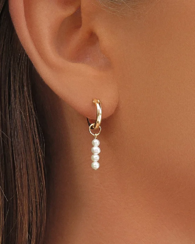 Women’s sterling silver earrings-Freshwater Pearl Bar Thick Hoop Earrings