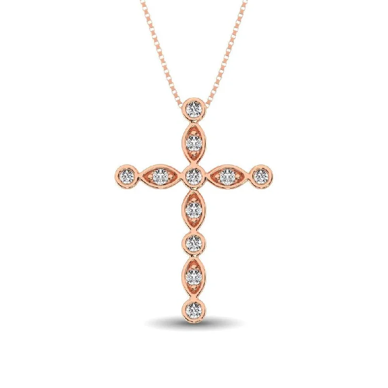 Women’s double chain necklace-14K Rose Gold 1/4 Ct.Tw. Diamond Cross Pendant