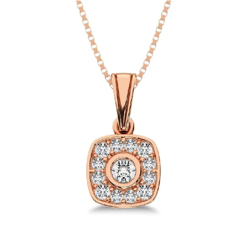 Women’s simple chain necklace-10K Rose Gold 1/6 Ct.Tw. Diamond Square Shape Pendant