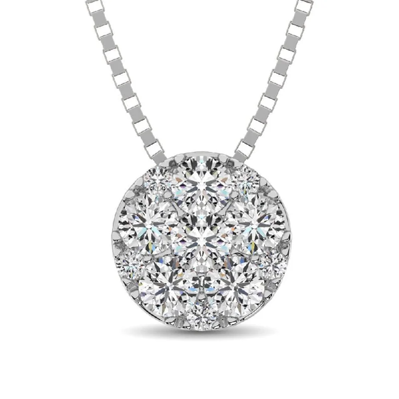 Women’s heart-shaped pendant necklace-14K White Gold 1/3 Ct.Tw. Diamond Flower Pendant