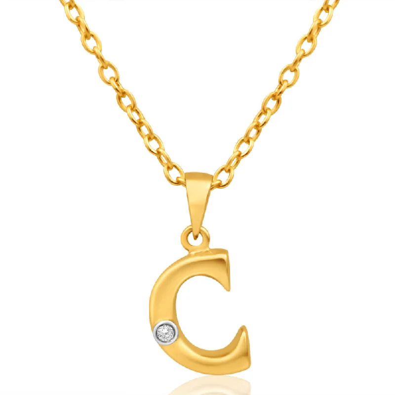 Women’s personalized necklace-9ct Yellow Gold Pendant Initial C set with diamond