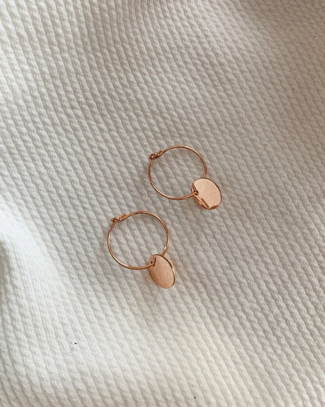 Women’s timeless earrings-Coin Hoop Earrings  - 14k Rose Gold Fill