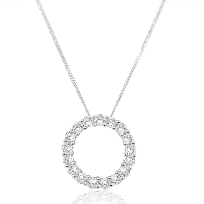 Women’s layered chain necklace-Flawless Cut 9ct White Gold Diamond Circle Of Life Pendant With Chain (TW=1/2 Carat)