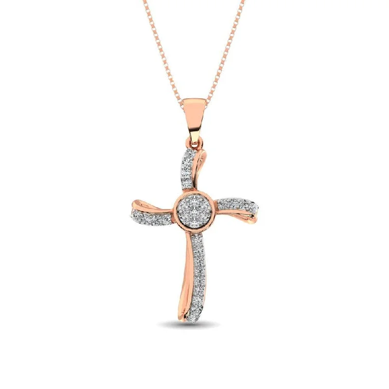 Women’s heart-shaped pendant necklace-14K Rose Gold 1/5 Ct.Tw. Diamond Cross Pendant