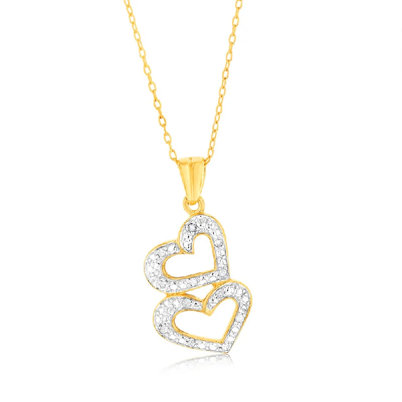 Women’s silver necklace-1/10 Carat Diamond Heart Pendant in Gold Plated Silver