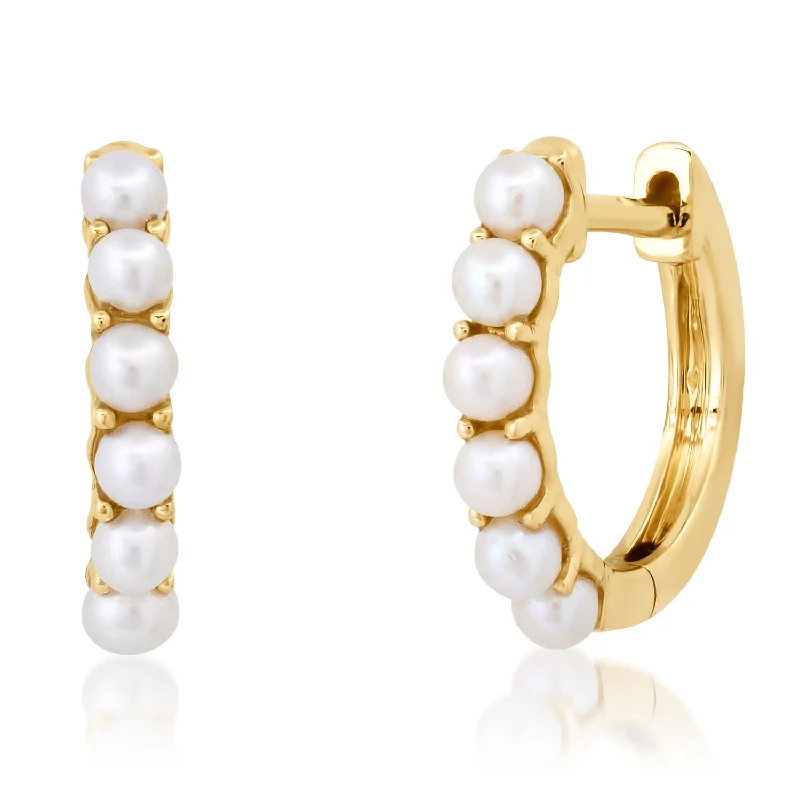 Women’s gold earrings-Pearl Huggies