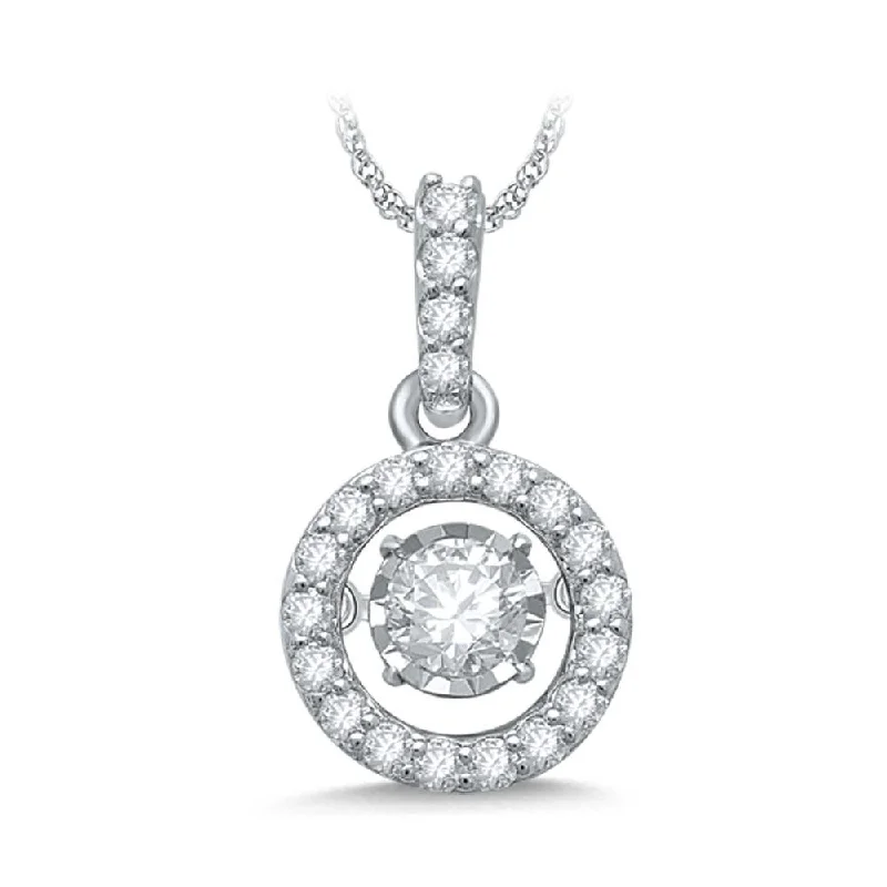 Women’s engraved necklace-14K White Gold White Gold 1/3 Ct Moving Diamond Fashion Pendant