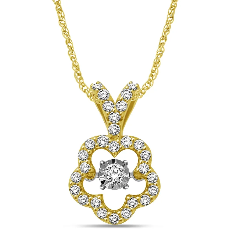 Women’s dainty necklace-10K Yellow Gold 1/3 Ctw Flower Shape Moving Diamond Pendant