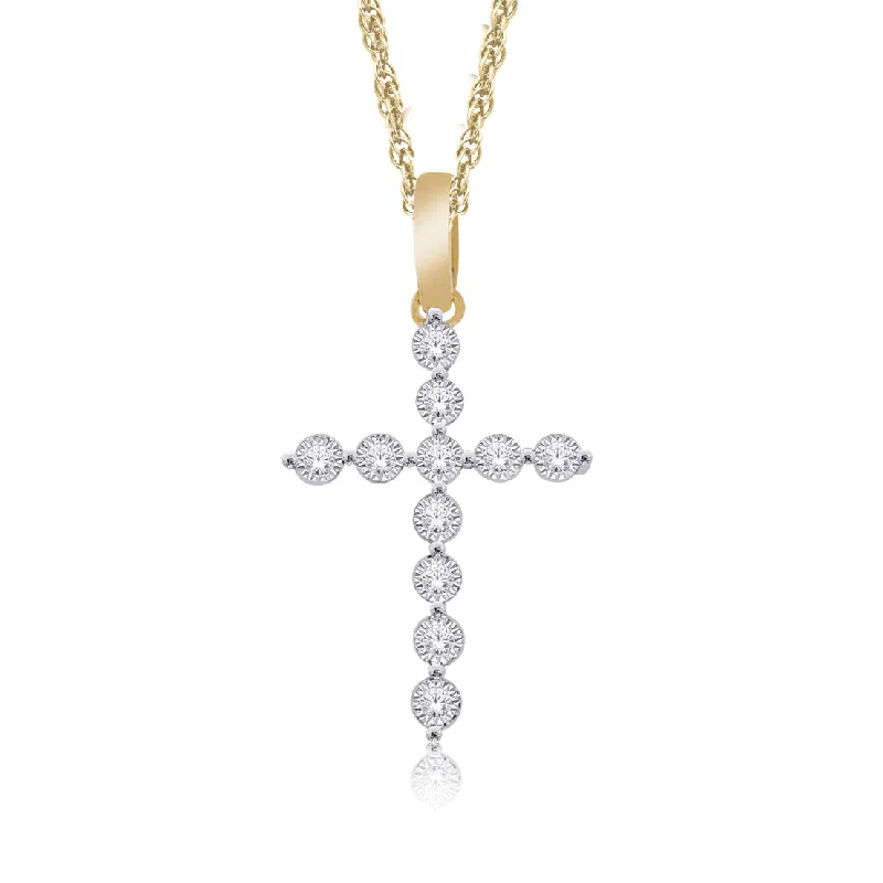 Women’s minimalist necklace-9ct Yellow Gold 1/3 Carat Diamond Cross Pendant