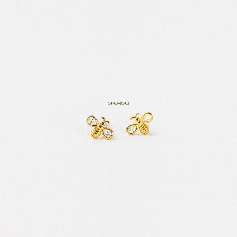 Women’s everyday earrings-Bee CZ Studs Earrings, Gold, Silver SHEMISLI - SS044 Butterfly End, SS361 Screw Ball End (Type A)