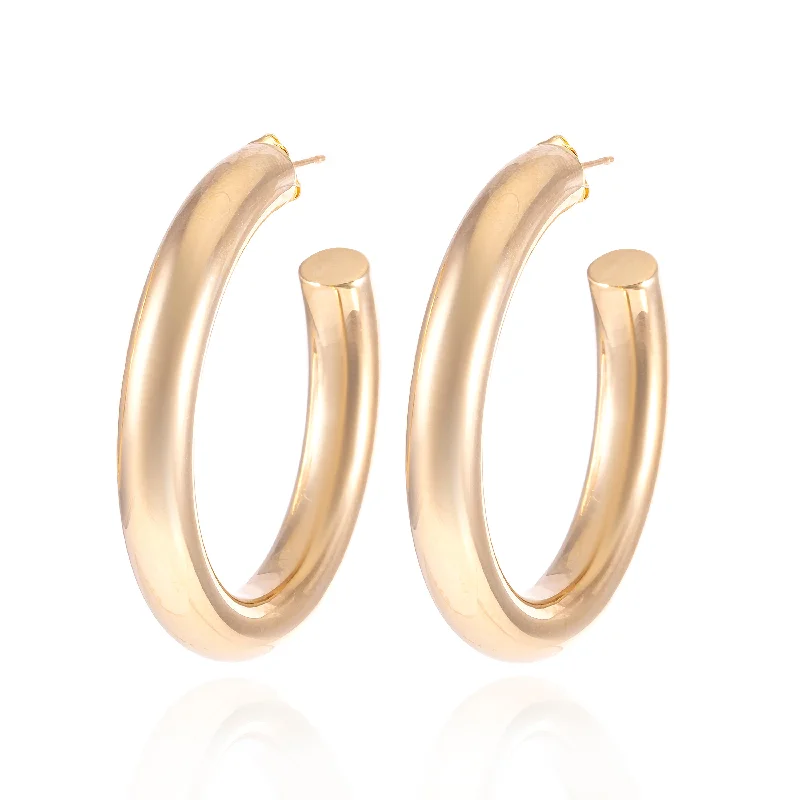 Women’s rose gold earrings-Tube Hoops