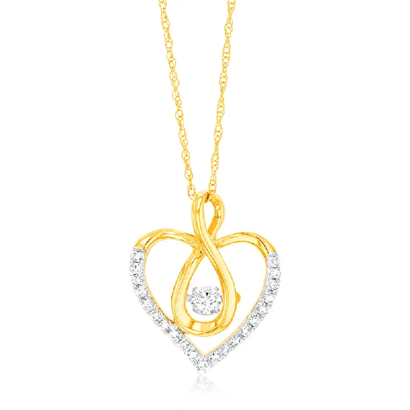 Women’s fashion necklace-9ct Yellow Gold Luminesce Lab Grown Infinity In Heart Diamond Pendant