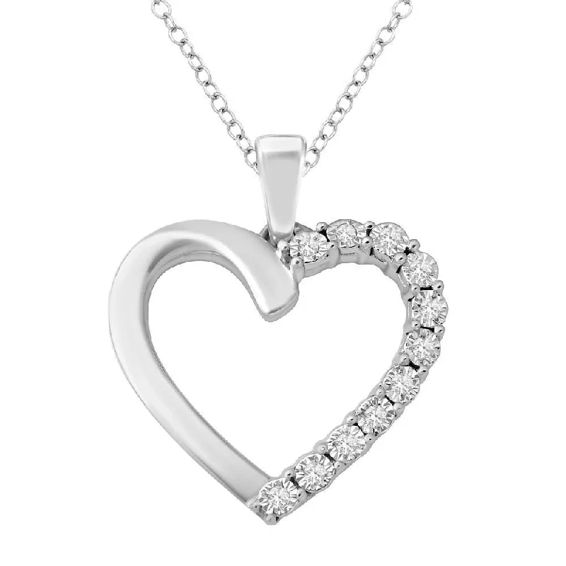 Women’s gemstone necklace-Sterling Silver Diamond Accent Heart Pendant