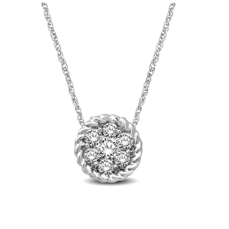 Women’s personalized pendant necklace-14K White Gold 1/6 Ctw Diamond Round Flower Pendant