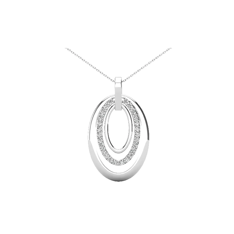 Women’s tropical necklace-14K White Gold 1/5 Ct.Tw. Diamond Oval Frame Pendant