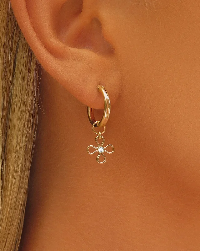 Women’s modern earrings-White Flower CZ Thick Hoop Earrings  - 14k Yellow Gold Fill