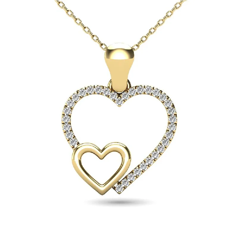 Women’s star necklace-10K Yellow Gold 1/20 Ctw Diamond Double Heart Pendant