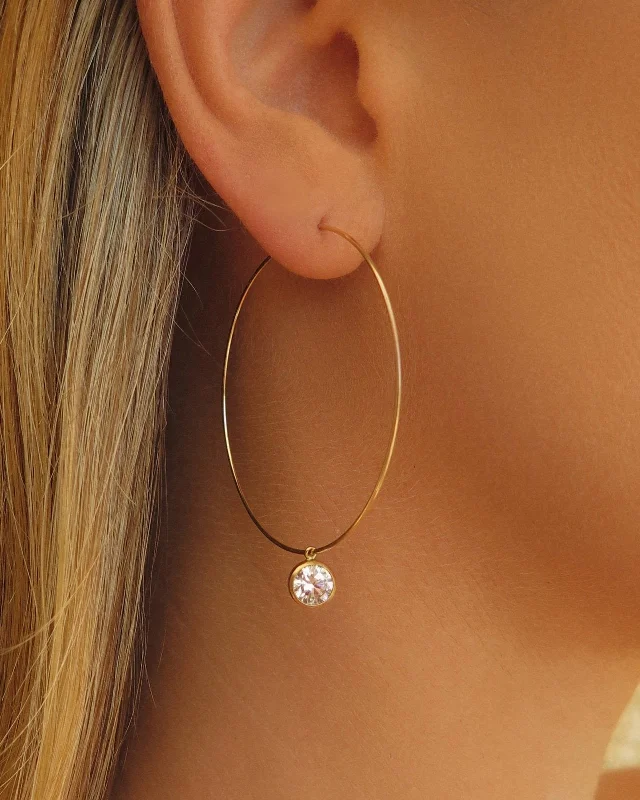 Women’s sparkly earrings-Large CZ Hoop Earrings  - 14k Yellow Gold Fill