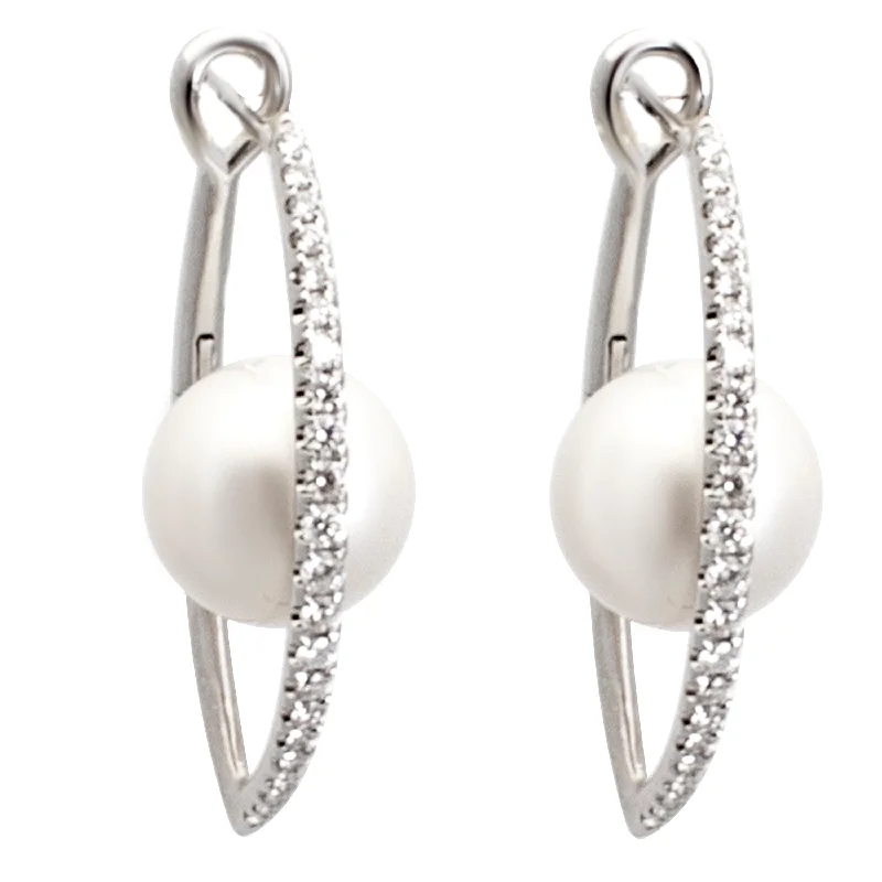 Women’s dazzling diamond earrings-Pearl Marquis Hoops