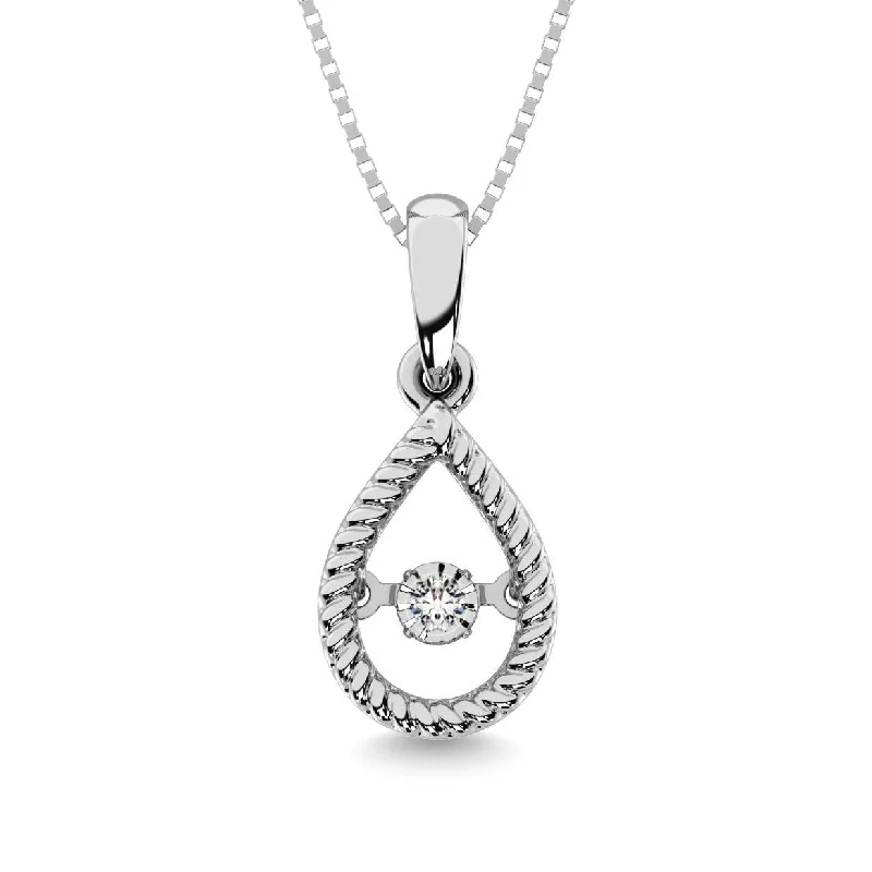 Women’s sapphire pendant necklace-Sterling Silver Moving Diamond Accent Pear Shape Pendant