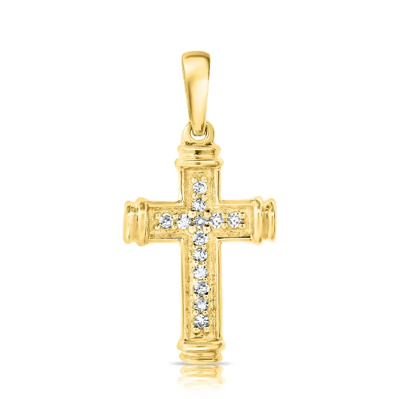 Women’s sapphire pendant necklace-Dazzling Diamond Cross Pendant mounted in 14Kt Gold Cross with 0.03ct Diamonds