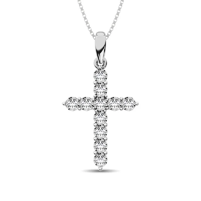 Women’s double chain necklace-10K White Gold 1/3 Ct.Tw.Diamond Cross Pendant