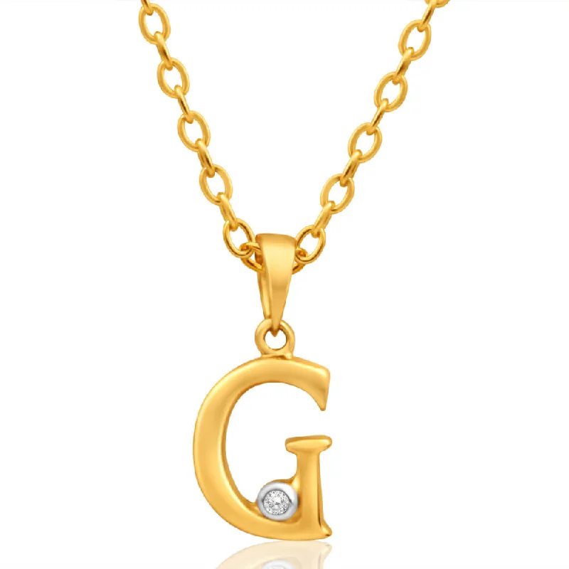 Women’s lock necklace-9ct Yellow Gold Pendant Initial G set with Diamond