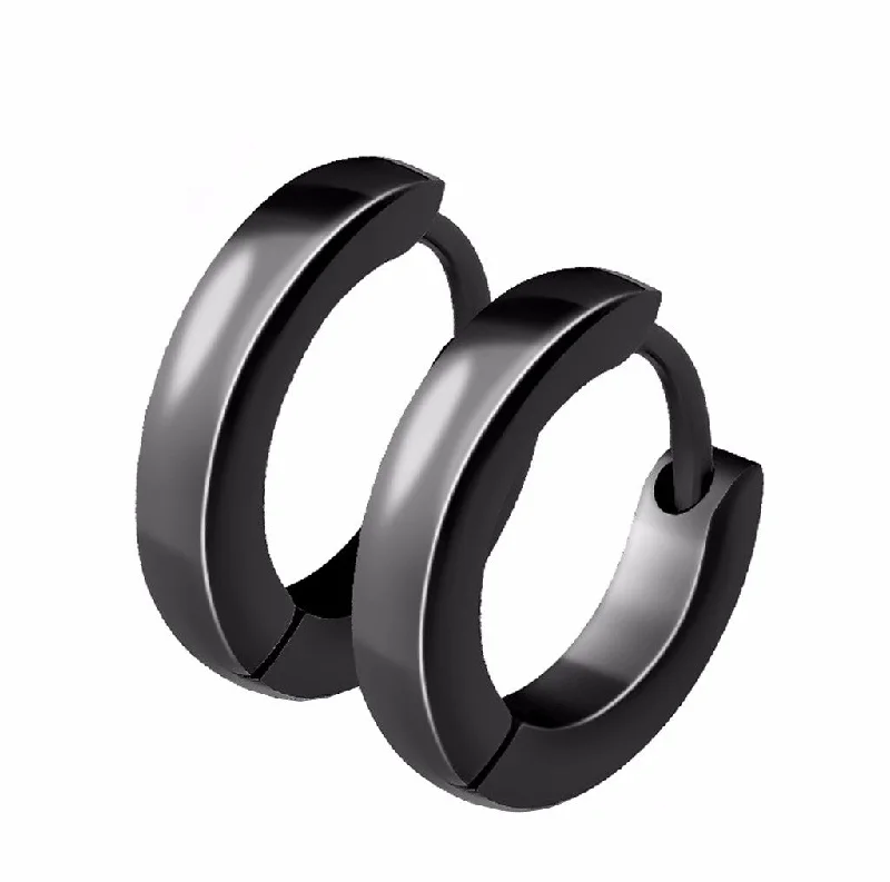 Women’s elegant pearl earrings-Pair of Small Plain Dome Hoop/Huggie Black IP Stainless Steel Earrings