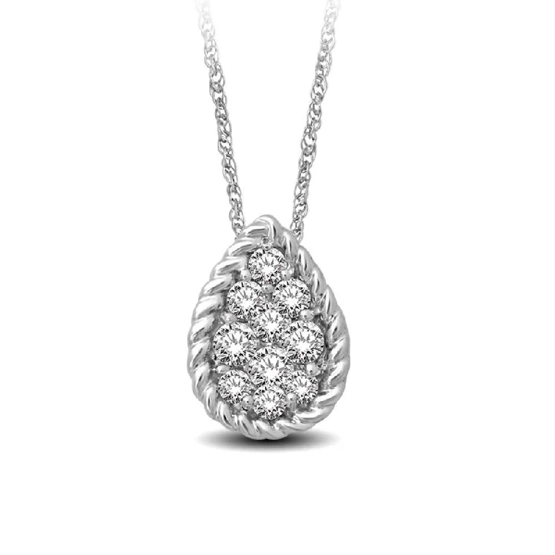 Women’s statement pendant necklace-14K White Gold 1/6 Ctw Diamond Pear Flower Pendant