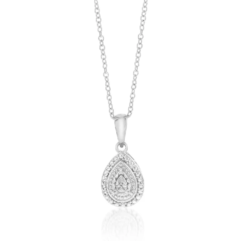 Women’s pearl pendant necklace-Sterling Silver With Diamond Pear Shape Pendant