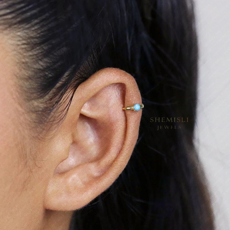 Women’s geometric earrings-Tiny Turquoise CZ Stone Helix Hoop Earrings, Gold, Silver SHEMISLI SH636, SH637, SH638, SH639