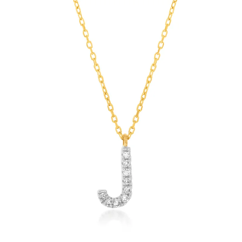 Women’s gemstone pendant necklace-Luminesce Lab Diamond J Initial Pendant in 9ct Yellow Gold on Adjustable 45cm Chain