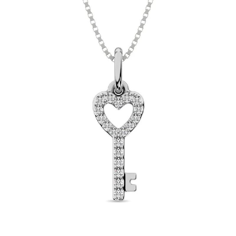 Women’s elegant chain necklace-10K White Gold 1/10 Ctw Diamond Double Heart Pendant