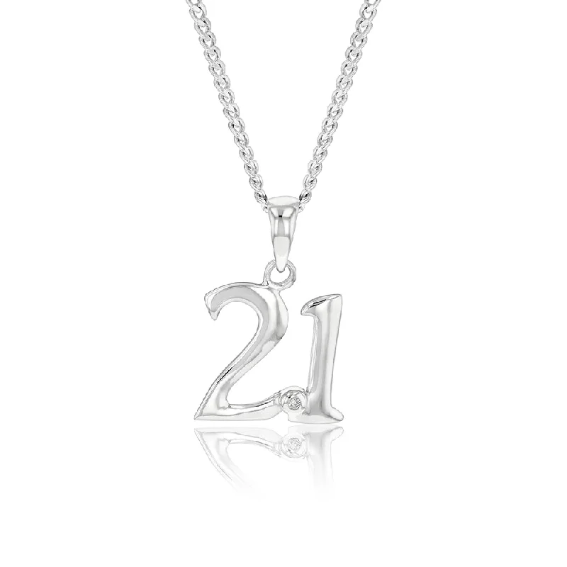 Women’s tropical necklace-Silver Pendant Number 21 set with Diamond