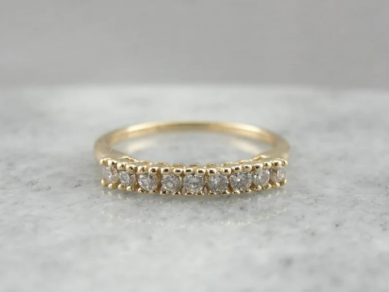 Women’s trendy engagement ring-Tall, High Set Diamond Band in Yellow Gold