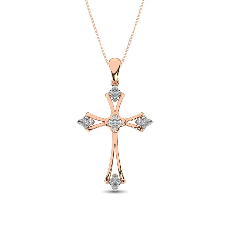 Women’s sparkling necklace-Gothic Style Diamond 1/5 Ct.Tw Cross Pendant in 10K Rose Gold