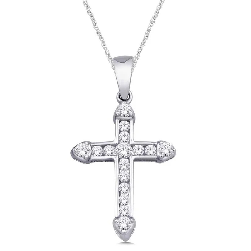 Women’s minimalist necklace-10K White Gold 1/5 Ct.Tw. Diamond Cross Pendant