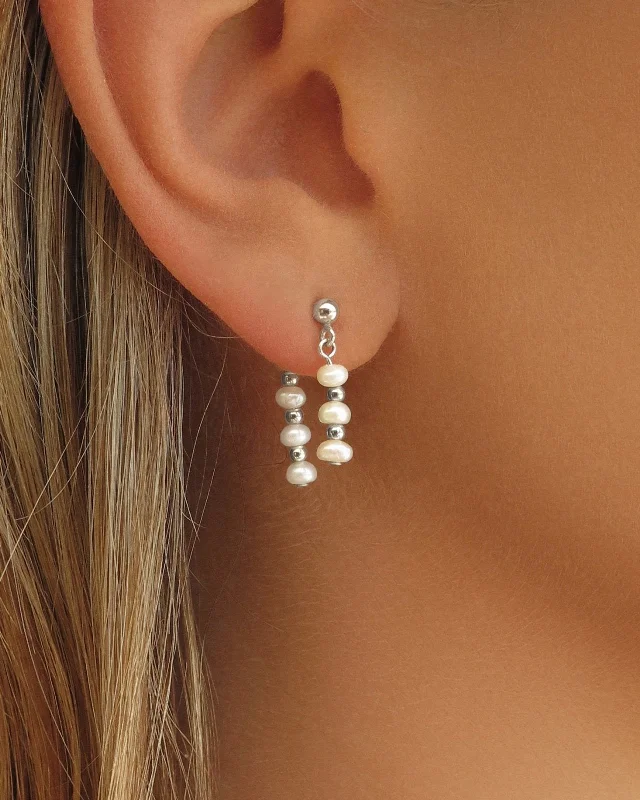 Women’s black diamond earrings-Freshwater Pearl Ear Jacket Earrings  - Sterling Silver