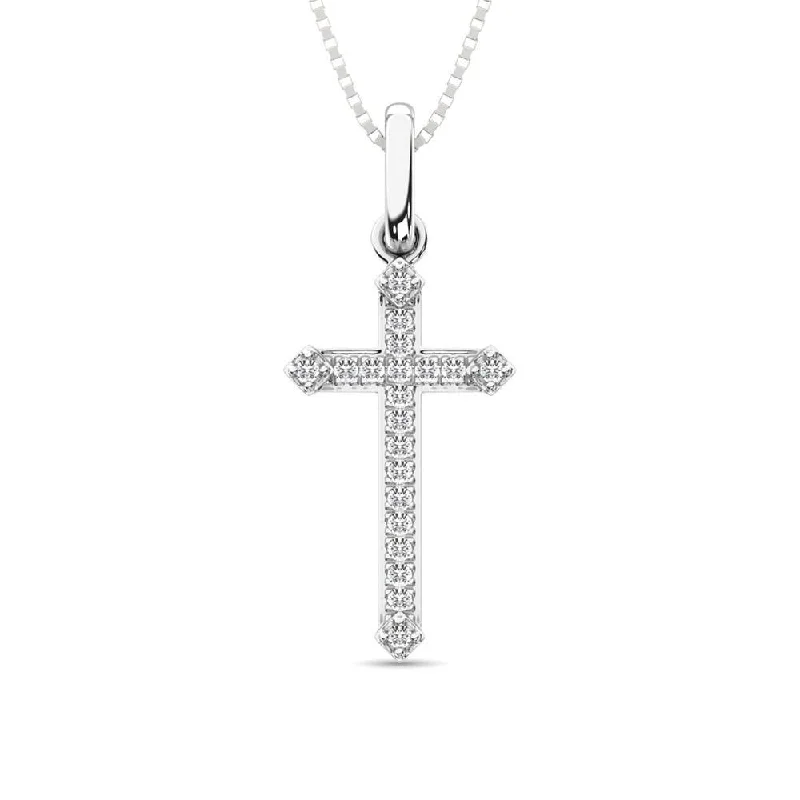 Women’s layered chain necklace-10K White Gold 1/20 Ct.Tw.Diamond Cross Pendant