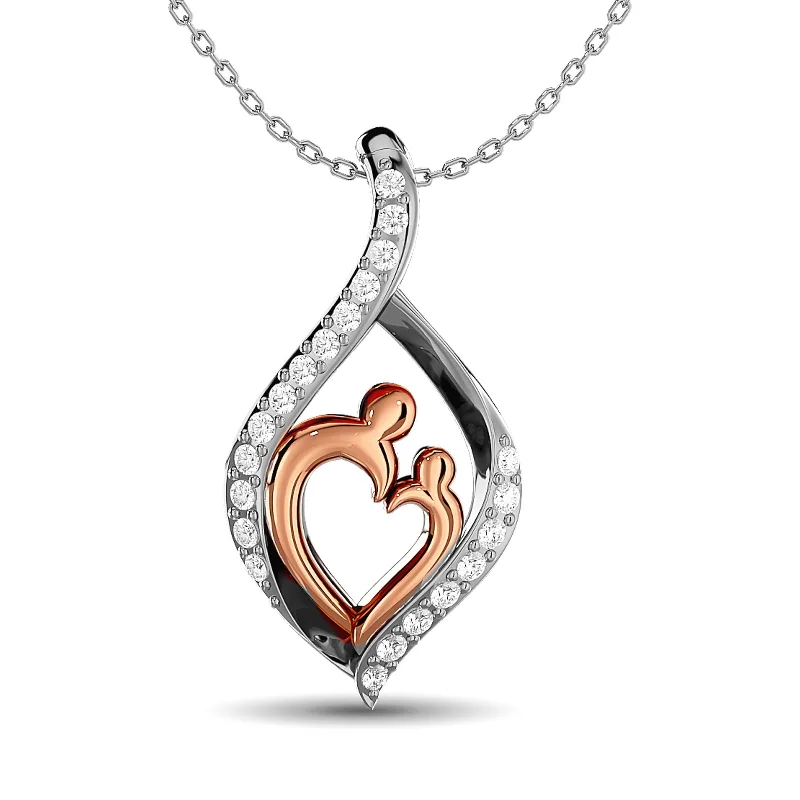 Women’s boho necklace-Diamond 1/8 ct tw Mom Pendant  in 10K White Gold