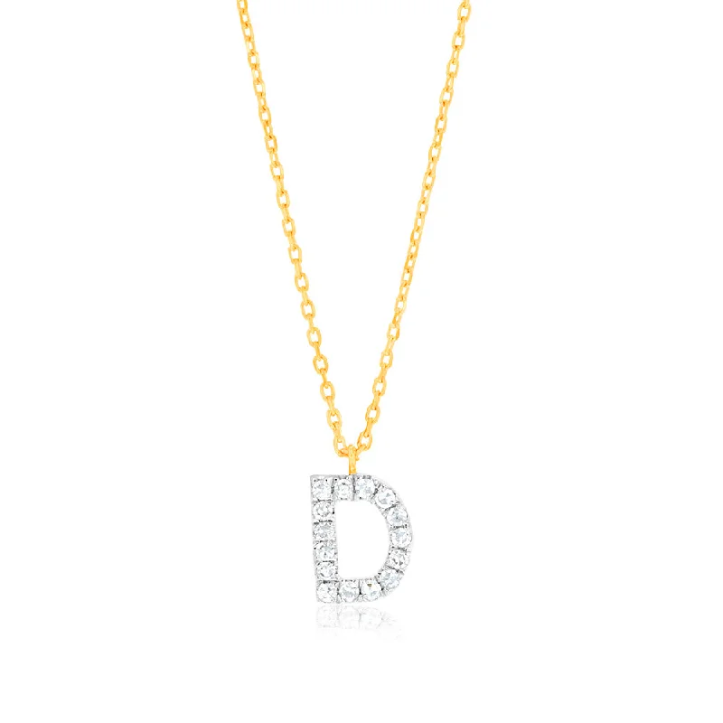 Women’s heart necklace-Luminesce Lab Diamond D Initial Pendant in 9ct Yellow Gold with Adjustable 45cm Chain