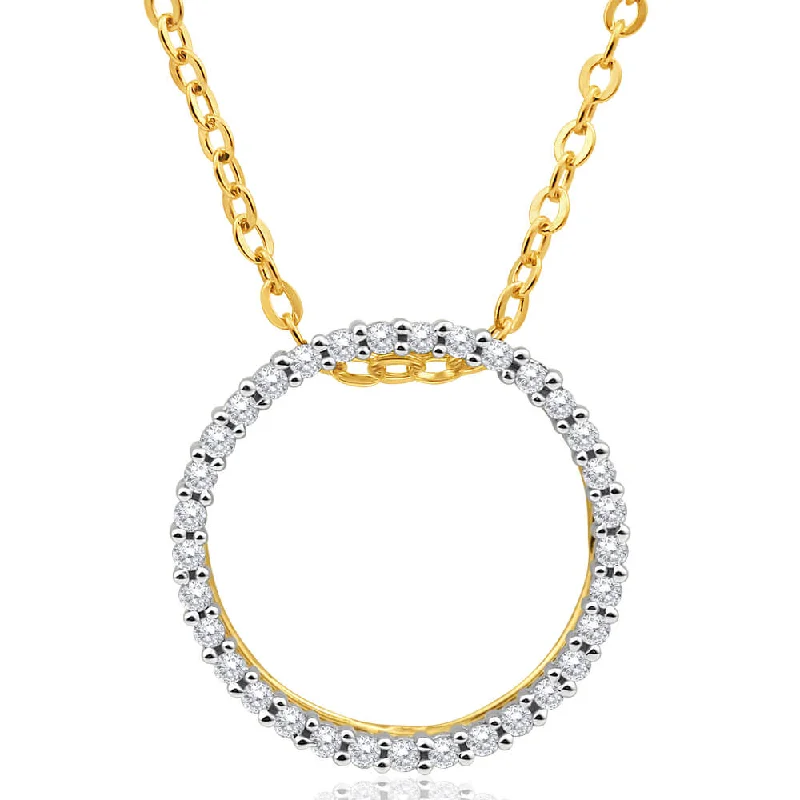 Women’s chunky gemstone necklace-9ct Yellow Gold 1/4 Carat Circle Of Life Diamond Pendant