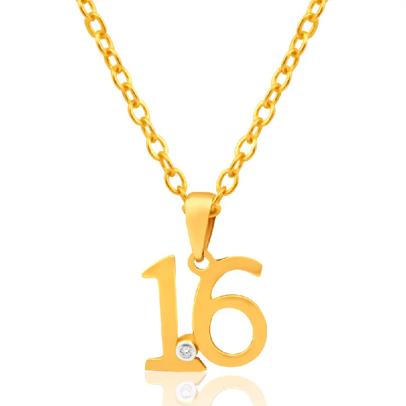 Women’s layered necklace-9ct Yellow Gold "16" Pendant Set With 1 Diamond