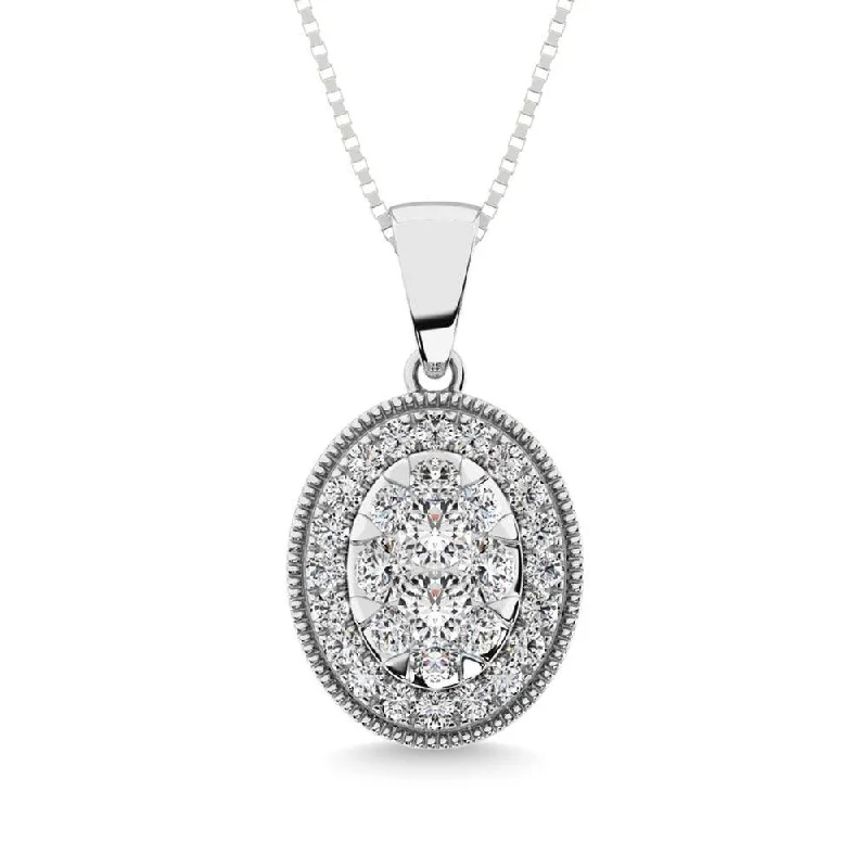 Women’s gemstone pendant necklace-Diamond 1/2.Tw. Round Shape Cluster Pendant in 14K White Gold