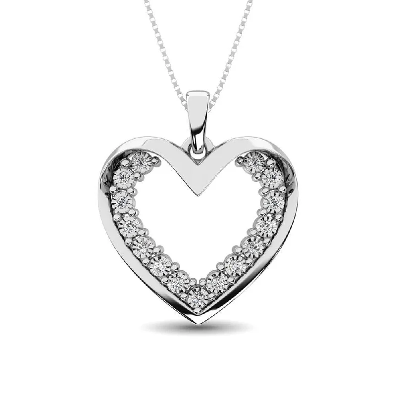 Women’s statement necklace-Sterling Silver Diamond Accent Heart Pendant