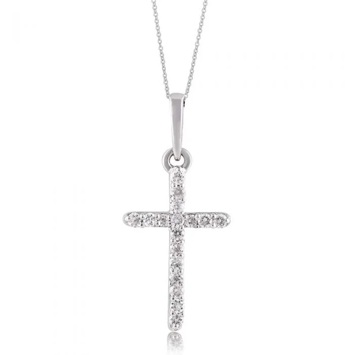 Women’s art deco necklace-Luminesce Lab Grown Diamond Cross Silver Pendant on 45cm Chain